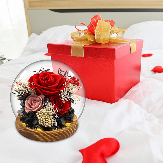 MOKOQI Birthday Gifts for Women Forever Flowers in Glass Dome, Fresh Flowers for Delivery Prime Forever Rose Gift for her Mom Wife Grandma on Christmas Birthday Anniversary