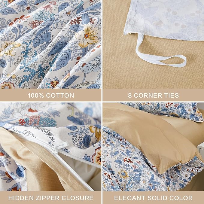 SAPHREAS King Boho Duvet Cover Green Paisley Bedding Set with 8 Corner Ties and 2 Pillow Shams 100% Cotton Reversible Duvet Cover Set with Zipper Closure