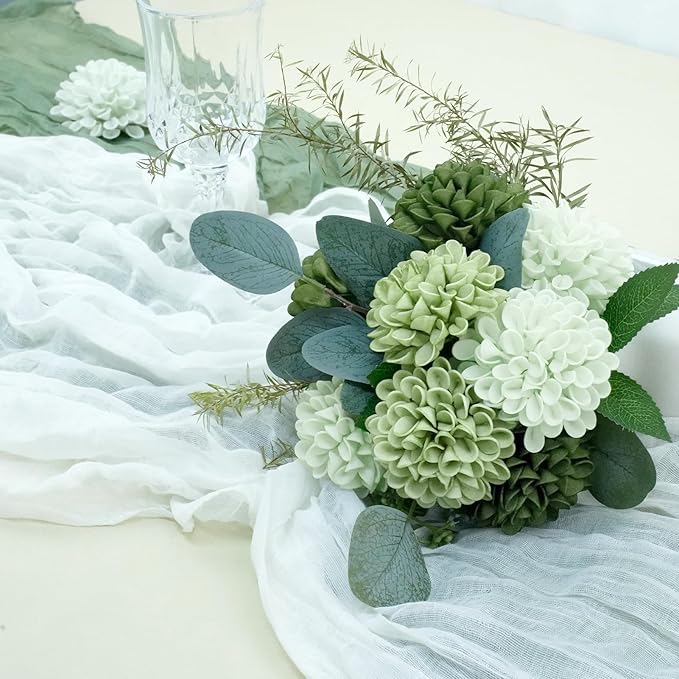 Artificial Flowers, 100pcs Realistic Artificial Rose for DIY Wedding Bouquets Centerpieces Arrangements, Emerald Green Shades Dahlia Flowers with Stem for Bridal Shower Party