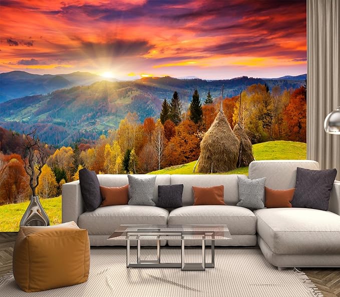 Cliouar-The Mountain Autumn Landscape with Colorful Forest Peel and Stick 90" x 67"