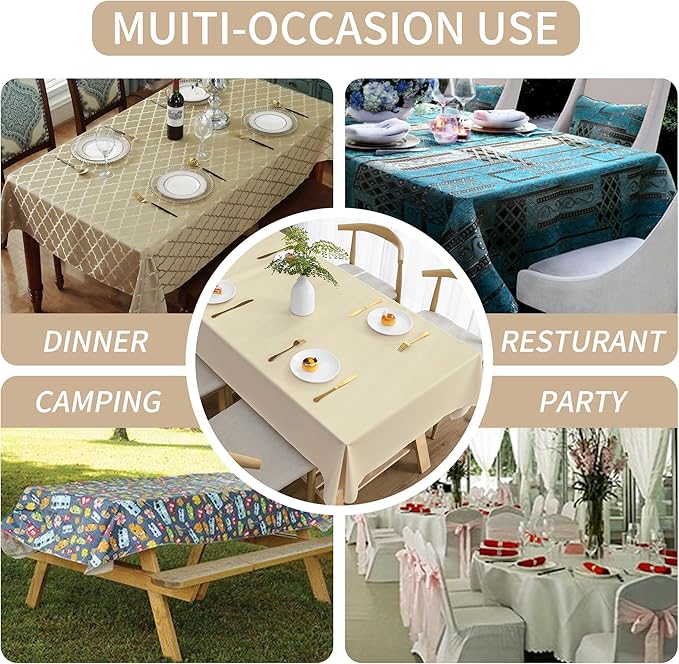 Square Table Cloth,100% Waterproof Tablecloth Oil Proof Spill Proof Vinyl Table Cloth, Wipe Clean Plastic Table Cover for Dining, Camping, Indoor and Outdoor 54" x 54",Beige