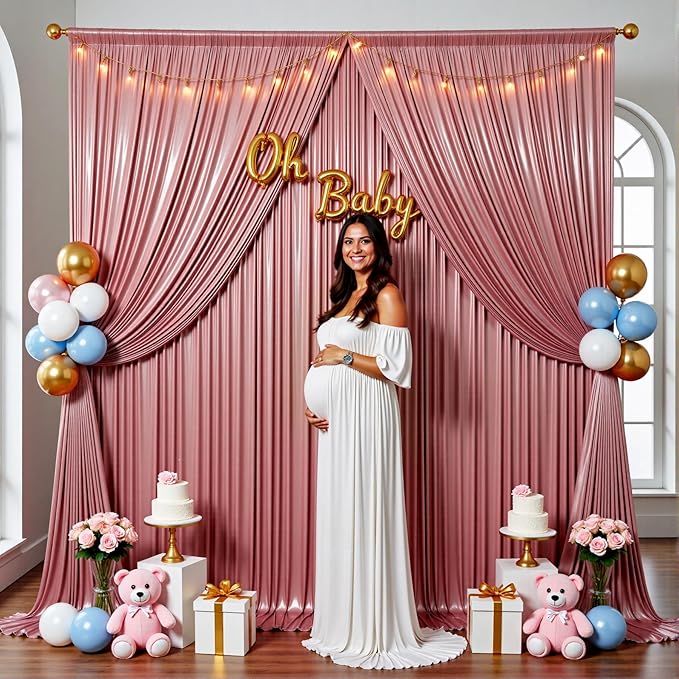 gogoparti 20x10FT Rose Gold Sequin Backdrop Curtain - 4 Panels of 5x10FT Wrinkle-Free Glitter Drapes for Photography, Birthdays, Weddings & Graduations