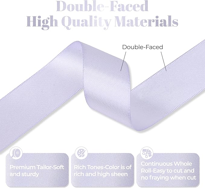 Lilac Mist Satin Ribbon, Double Faced 1 Inch X 50 Yards Lilac Mist Ribbon, Premium Satin Ribbon for Gift Wrapping, Crafts, Hair Bow Making, Sewing, Flower Bouquet, Wedding Party Decor