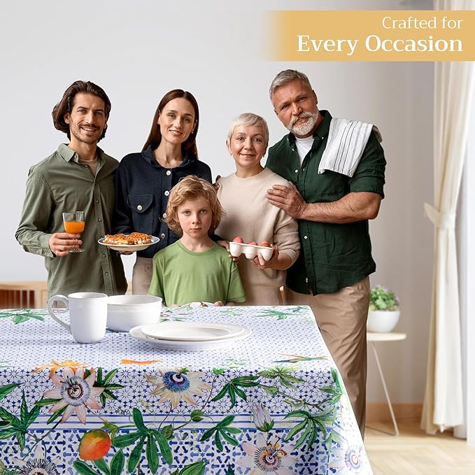 Maison d' Hermine Table Cloth Rectangle Table 100% Cotton 60 x 90 Inches Tablecloth Reusable Decorative for Dining Room, Farmhouse, Home, Party, Festive & Wedding Spring Summer - Passiflora