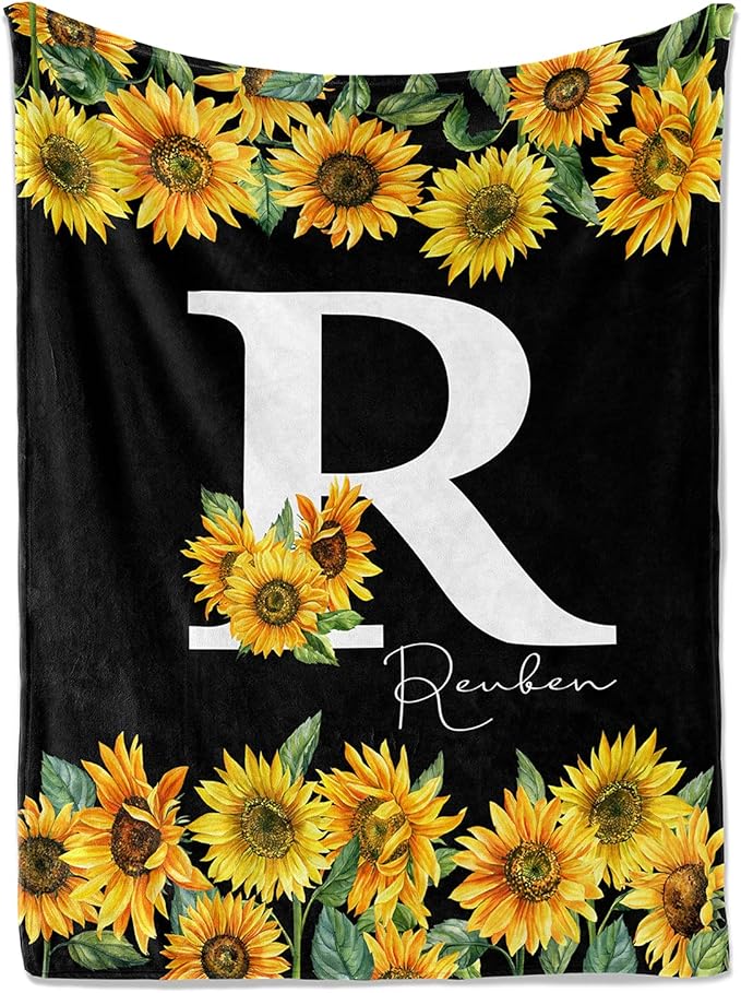 Jekeno Personalized Sunflower Blanket Custom Throw Blanket with Your Name Soft Warm Lightweight for Adults Women Gift 50"x60"