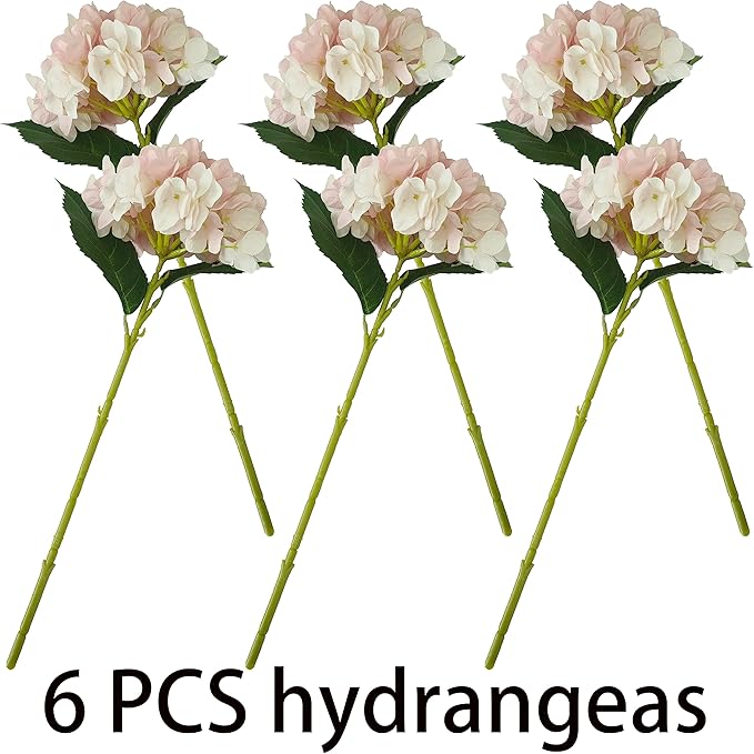 Pink Hydrangea Artificial Flowers,6 Pcs Faux Pink Hydrangea Flowers, Artificial Hydrangeas Flowers with Stems,Fake Hydrangea Flowers, Hydrangea Silk Flowers (6, Pink)