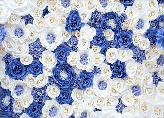 10X8FT Blue White Fowers Photo Backdrop Anniversary Celebration Couple Studio Props Photography Backdrops Wedding Background Newborn Shower Banner Birthday Party Props DH-87
