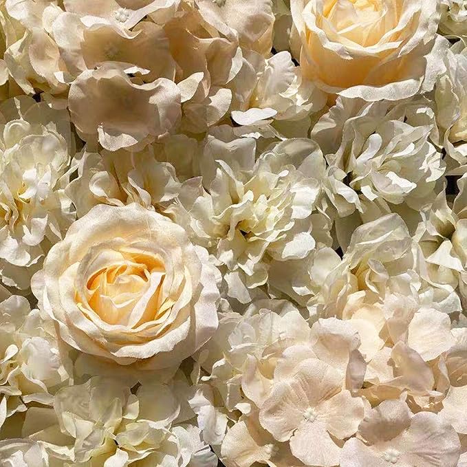 16"x 24" Artificial Flower Wall Panels,Flower Wall Mat Silk Flower Panels for Outdoor Garden Backyard Fence Fence Privacy Screen and Indoor Wall Decor (6Pcs Light Yellow)
