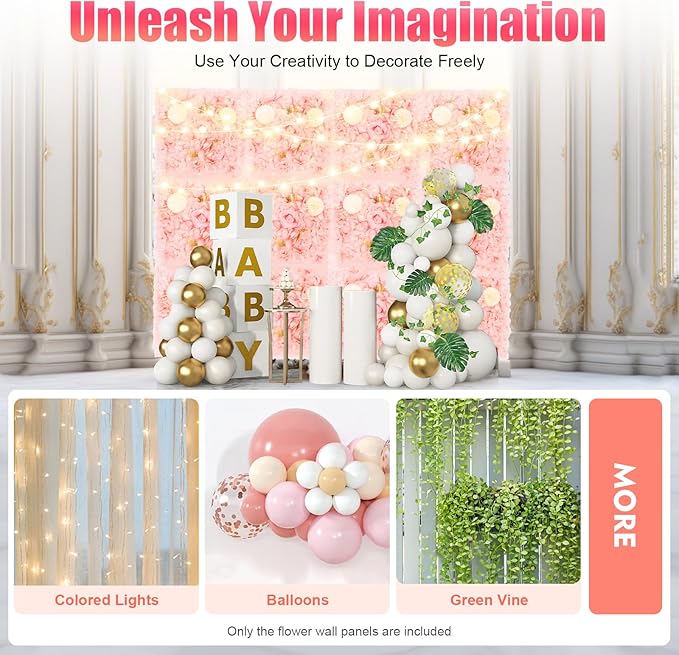 12pcs Artificial Flower Panels, 3D Floral Mat Silk Hydrangea Rose Floral Panel for Wedding Backdrop Wall Decor Shop Photo Backdrop, Festival & Event Wall Décor (15 x15in, Champagne Pink)