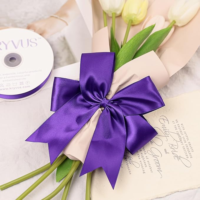 Purple Satin Ribbon, Double Faced 2 Inch X 50 Yards Purple Ribbon, Premium Satin Ribbon for Gift Wrapping, Crafts, Hair Bow Making, Sewing, Flower Bouquet, Wedding Party Decor
