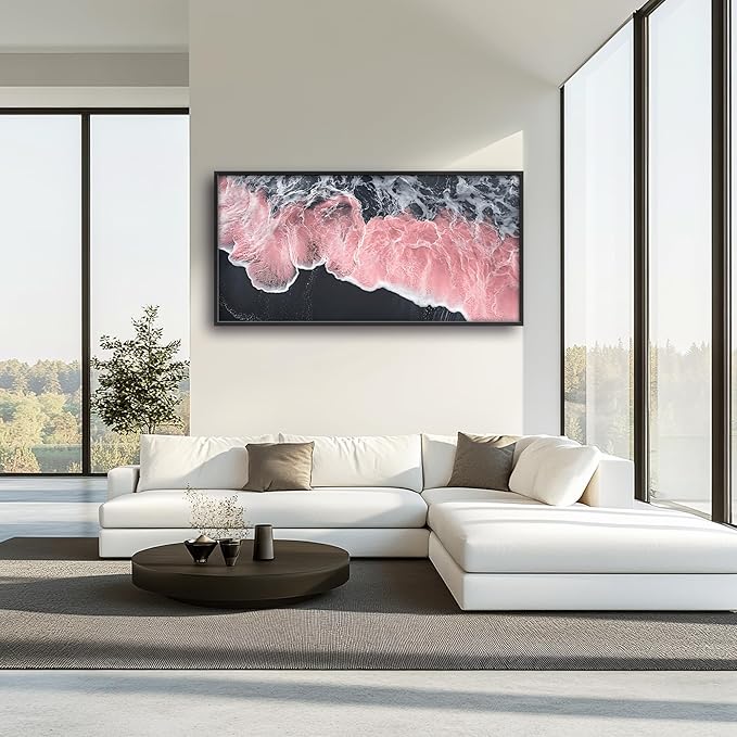 Pink Beach Large Wall Art Framed Black and White Wall Decor for Living Room, Beach Pictures Oversized Canvas Print Painting Modern Extra Large Framed Artwork for Bedroom Office Home Decor 60"x30"