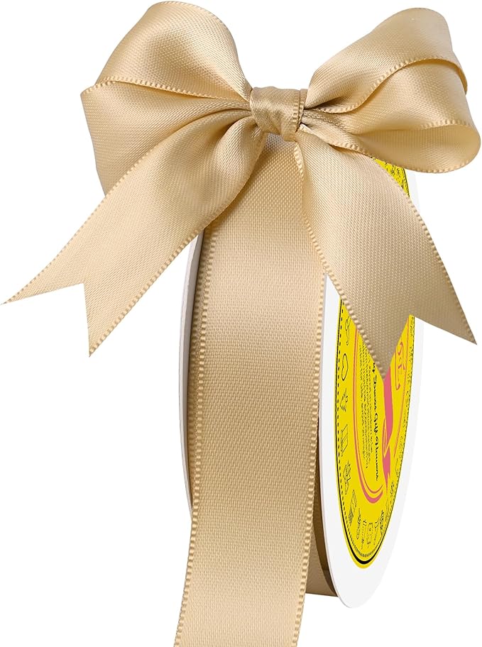 Double Face Gold Satin Ribbon 7/8 inch X 25 Yards Polyester Gold Ribbon for Gift Wrapping Very Suitable for Weddings Party Hair Bow Invitation Decorations and More