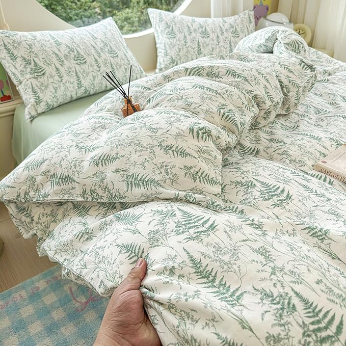 LifeTB Muslin Duvet Cover Twin XL 100% Cotton Botanical Floral Comforter Cover Ultra Soft Cottagecore Bedding Set Lightweight Linen Feel Textured Breathable Gauze Duvet Cover with 2 Pillowcases