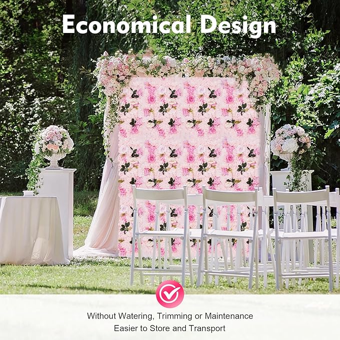 12pcs Flower Wall Panels 15.7" x 23.6" Floral Wall Artificial Flower Backdrop for Wedding Party Photo Backgrounds Light Pink