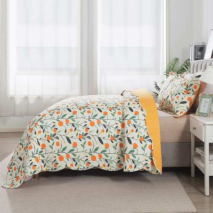 HoneiLife Floral Quilt Sets - Botanical Bedspreads 3-Piece, Wildflower Coverlet for Queen Beds, Lightweight Bed Cover, All Season Use
