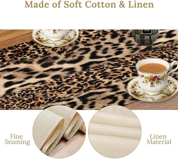 Animal Skin Print Table Runner, Vintage Farmhouse Cottage Country Western Wildlife Safari Leopard Dinner Runner for Home Kitchen Dining Table Party Holiday 13x120in