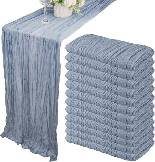 12 Pack Boho Gauze Table Runner 35x72 Inch - Rustic Cheese Cloth Long Table Runner for Wedding, Bridal Shower, Birthday Party Decor (Dusty Blue)