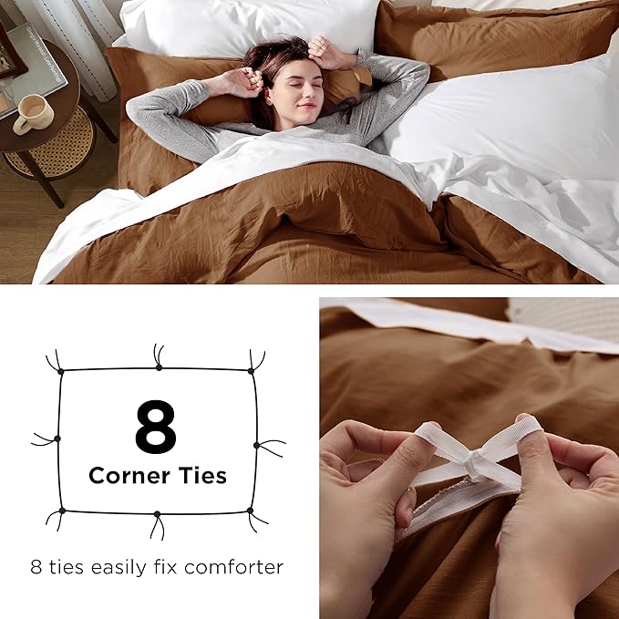 Bedsure Brown Duvet Cover Twin/Twin XL Size - 2 Pieces Prewashed Cotton-Like Extra Soft Bedding Set, Includes 1 Twin Duvet Cover 68x90 Inches with Zipper Closure & 1 Pillow Sham, No Comforter