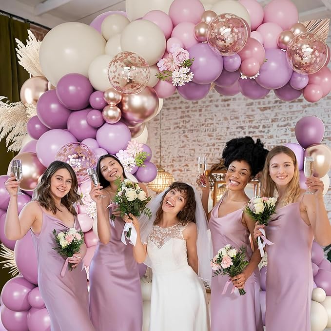 Dusty Purple Balloon Arch Kit, 152Pcs Dusty Pink White Sand Lavender Lilac Light Purple Champagne Gold Confetti Balloons for Baby Bridal Shower Wedding Engagement Birthday Party Decorations