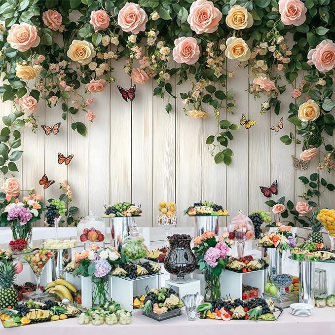 Baocicco 10x6.5ft Wooden Flower Backdrops for Photography Spring Botanical Green Leaf Butterfly Farmhouse Background for Engagement Bridal Shower Baby Shower Birthday Wedding Party Decoration Supplies