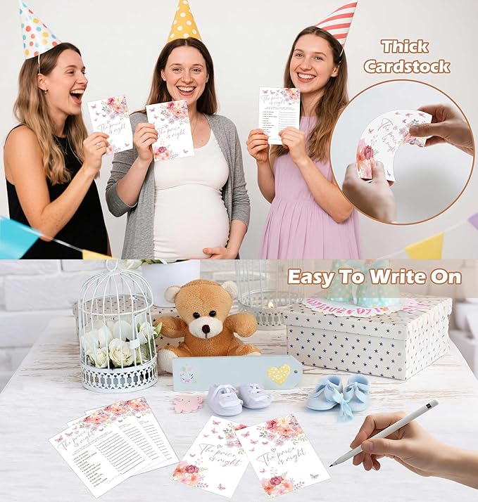 Baby in Bloom Baby Shower Games, Floral The Price is Right Game for 30 Guests with Game Cards, Gender Reveal, Baby Shower Supplies & Decorations (DV21)