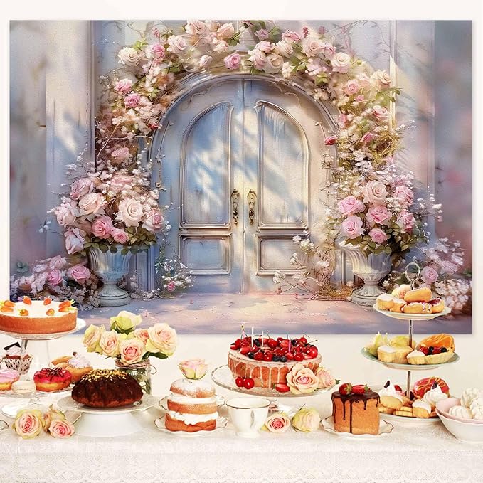 10X8ft Pink Floral Photography Backdrop, Retro Oil Painting Flowers Photography Backdrop Dreamlike Wedding Portrait Photo Background Wedding Birthday Party Background Banner Decor