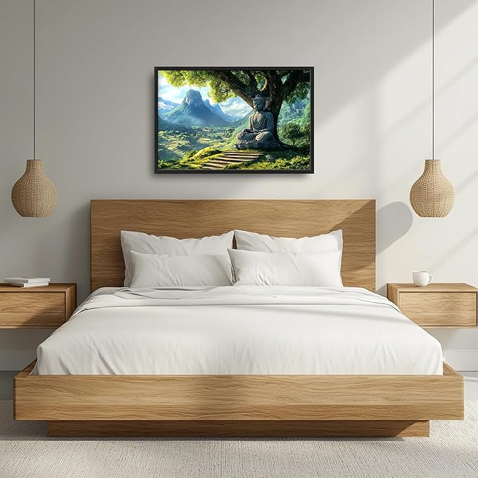 Buddha Large Wall Art Framed Wall Decor for Living Room Mountains Pictures Oversized Canvas Print Painting Modern Extra Large Artwork for Bedroom Office 36"x24"