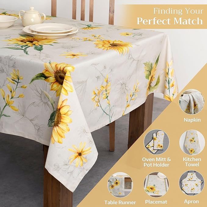 Maison d' Hermine Table Cloth Rectangle Table 100% Cotton 60 x 108 Inches Tablecloth Reusable Decorative Everyday Use for Dining Room, Farmhouse, Home, Party, Festive & Wedding Spring Summer - Candice