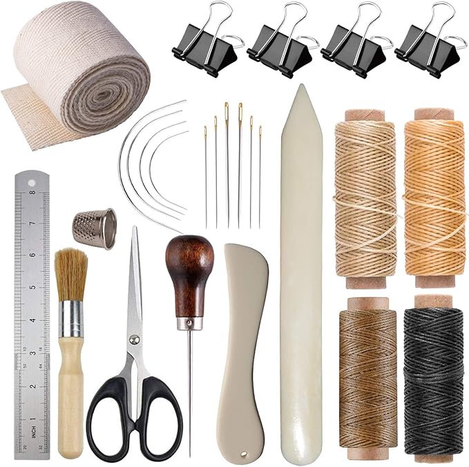 VENCINK Bookbinding Kits, Bookbinding Supplies Hand Book Binding Starter Tools Set with Genuine Bone Folders, Paper Awl, Large-Eye Needles, Waxed Thread, Binding Ribbon, Glue Brush, Steel Ruler