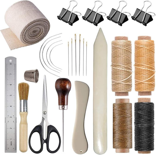 VENCINK Bookbinding Kits, Bookbinding Supplies Hand Book Binding Starter Tools Set with Genuine Bone Folders, Paper Awl, Large-Eye Needles, Waxed Thread, Binding Ribbon, Glue Brush, Steel Ruler