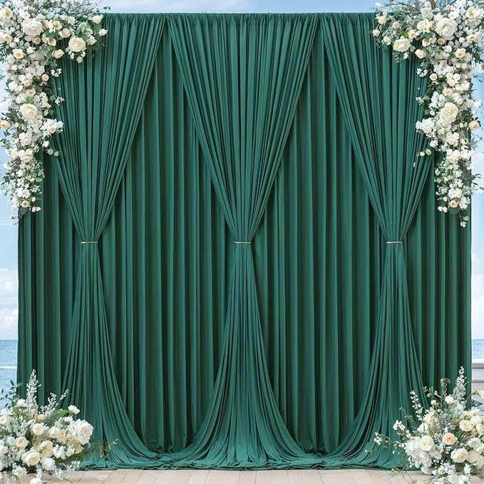 Hunter Green Backdrop Curtain-Wrinkle-Free Polyester Fabric Green Photography Curtains for Wedding Party Photo Background Decorations- 32 X10FT (Hunter Green)