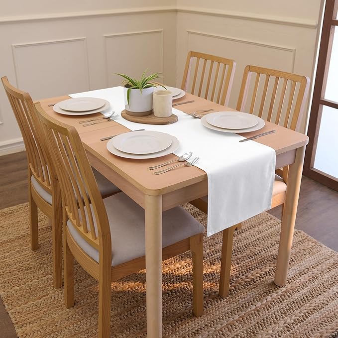 Encasa XO Table Runner 13"x48" Long | Cotton Canvas Fabric | White Solid Color | Machine Washable & Durable