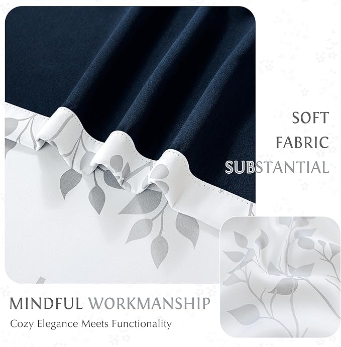 Beauoop Floral 100% Blackout Curtains 96 Inches Long 2 Panels for Bedroom Living Room Grey White Flower Patterned Room Darkening Thermal Insulated Soundproof Rod Pocket Back Tab Window Drapes, 52X96