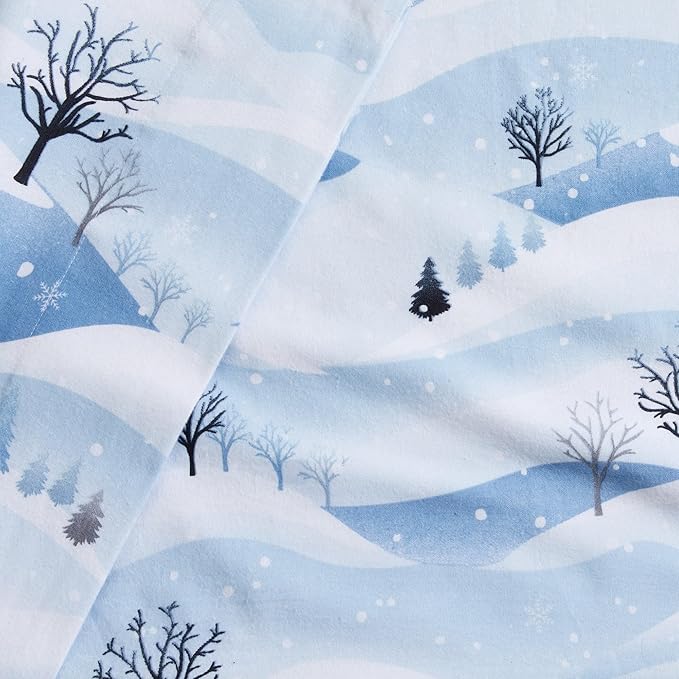Market & Place 100% Cotton King Flannel Sheet Set | 4 Piece Deep Pocket Novelty Cozy Winter Bed Sheets | Double Brushed for Extra Softness & Comfort | Alpine Collection (King, Winter Landscape)