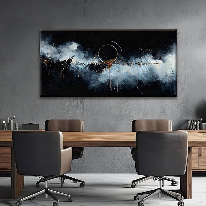 Black White Abstract Wall Art Maximalist Canvas Wall Art Decor Prints Gold Circle Modern Abstract Wall Decor Artwork For Living Room Bedroom Kitchen Office Artwork Ready To Hang 24" × 48"