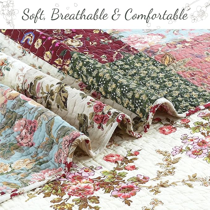 Cozy Line Home Fashions 100% Cotton Authentic Patchwork Quilt Bedding Set, Floral Vintage Antique Chic Reversible Coverlet Bedspread (Harvest, King - 3 Piece)