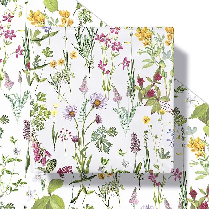 RUSPEPA Floral Wrapping Paper Roll for Women Girls, Mini Roll, Elegant Wild Flower Design Gift Wrap Paper Perfect for Birthdays, Bridal Shower, Spring, Wedding, Mother's Day, 17 Inch x 9.8 Feet