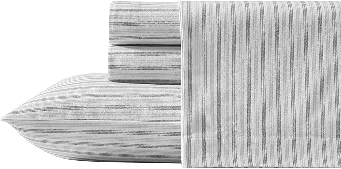 Eddie Bauer - Twin Bed Sheets, Cotton Flannel Bedding Set with Matching Pillowcase, Brushed for Extra Softness, Deep Pocket, Oeko-Tex Certified (Ticking Stripe Grey)
