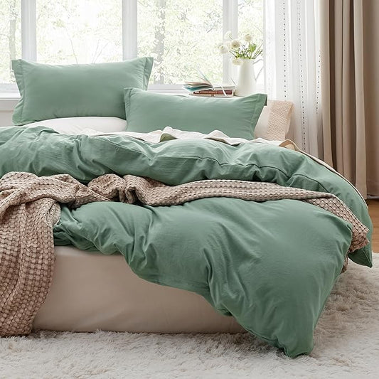 Bedsure Sage Green Oversized Queen Duvet Cover - 3 Pieces Prewashed Cotton-Like Extra Soft Bedding Set, Includes 1 Duvet Cover 98x98 Inches with Zipper Closure & 2 Pillow Shams, Comforter Not Included