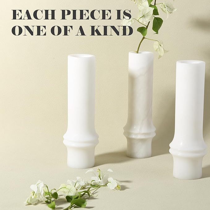 Vase for Home Decor, Marble Bamboo Vase Rustic Vintage Decorations for Living Room, Table, Bathroom, Holiday & Weddings,White Flower Vases (Namib Bianco)