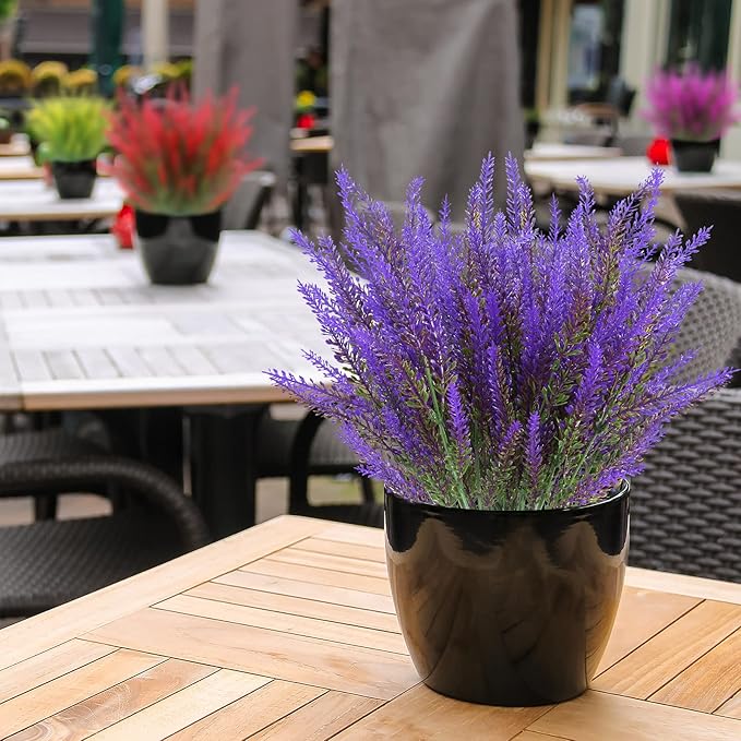 Artificial Lavender Flowers 12 Bundles Outdoor UV Resistant Fake Flowers No Fade Faux Plastic Plants Garden Porch Window Box Decorating (Purple)