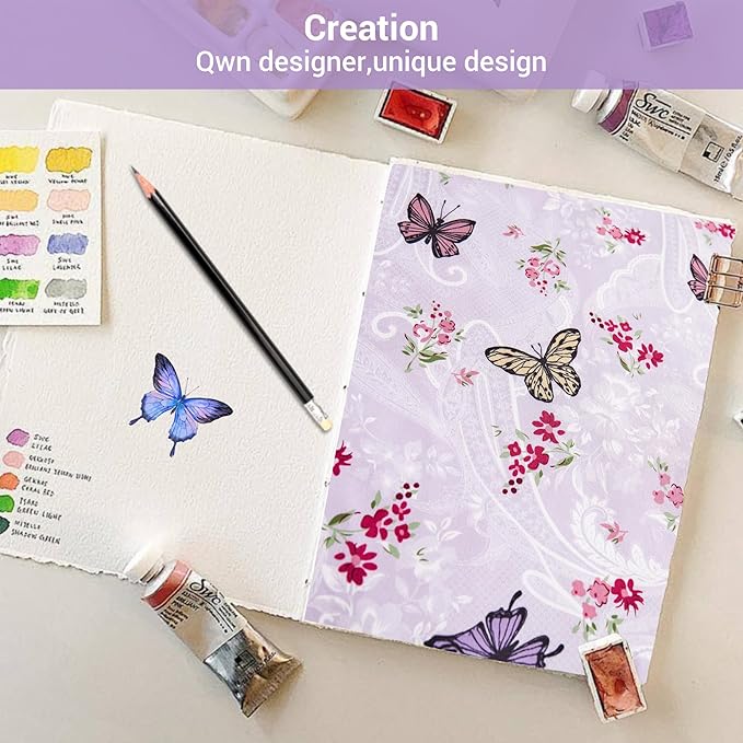 Softan Floral King Bed Sheets, Purple Paisley Flower Printed Sheet Set - Brushed Microfiber King Fitted Sheet with 15" Deep Pocket and Corner Straps, Butterfly Patterned Sheet & Pillowcase Sets