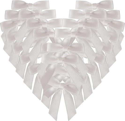 50pcs 1-1/2" Mini White Satin Ribbon Bows Without Twist Ties for Crafts Gift Wrapping Packing Christmas Decoration (White)