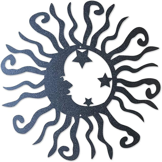 Riverside Designs Wacky Solar Moon Metal Wall Art Steel Outdoor Decor | Heavy-Duty and Waterproof | Made in USA (Black, 24L x 24W)