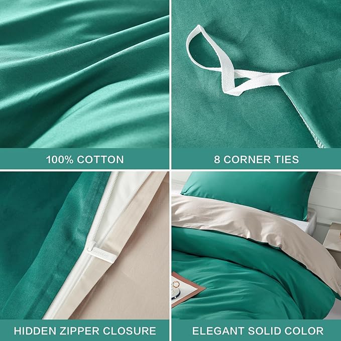 SAPHREAS Teal Duvet Cover Twin Size 2 Pieces Extra Soft Cotton Bedding Set, Includes Green 1 Duvet Cover 68"x90" with Zipper Closure & 1 Pillow Sham, Comforter Not Included