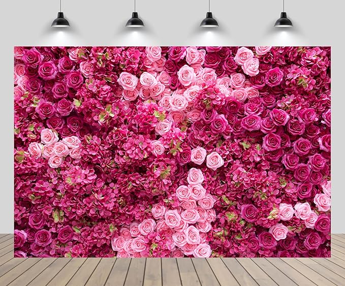 10ftx6.5ft Rose Wall Background Rose Photo Backdrops Spring Party Tea Party Flowers Backdrop Girls Birthday Pink Princess Party Wedding Bridal Shower Pink Floral Anniversary Ceremony Decor