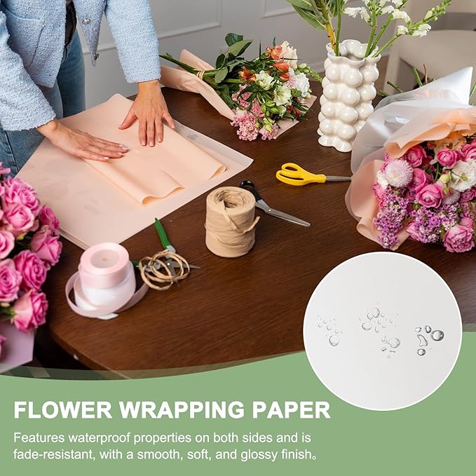 PATIKIL 22.8 x 22.8 Inch Flower Wrapping Paper, 20 Pcs Iridescent Double Sided Florist Bouquet Packaging Waterproof Florist Supplies DIY Crafts Gift Packaging Gift Box Wedding, White