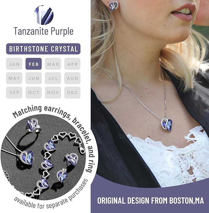 Leafael Necklaces for Women, Infinity Love Birthstone Heart Crystal Pendant, Birthday Jewelry Gifts for Her, Mom, and Wife, Silver Plated, 18 plus 2 inch Adjustable Chain