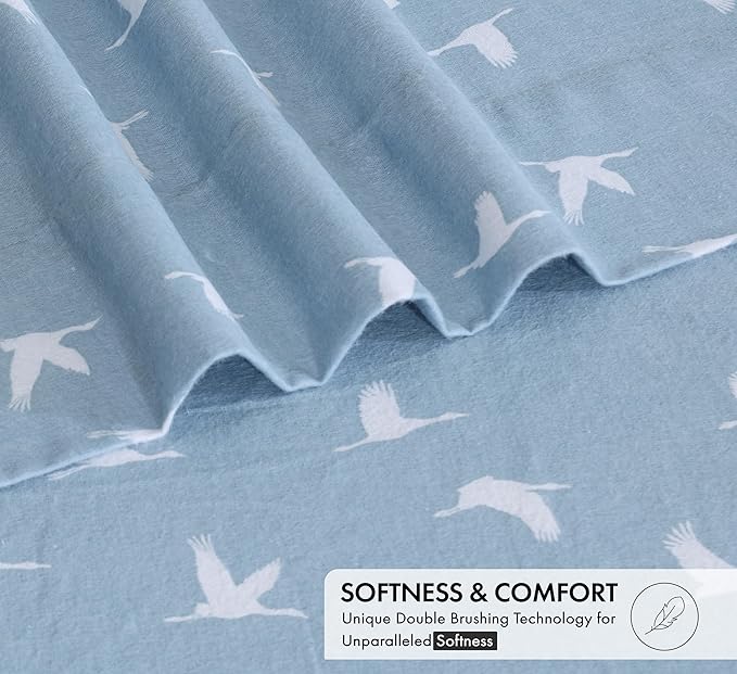 RUVANTI Flannel Sheets Full Size - 100% Cotton Double Brushed Bed Sheets Set, Deep Pockets 16 Inches, All Seasons Breathable & Extra Soft Full Sheets, Warm & Cozy, 4 Piece, We Fly