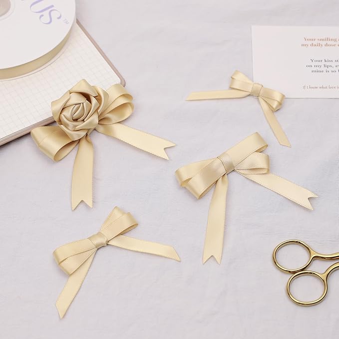 Beige Satin Ribbon, Double Faced 3/8 Inch X 25 Yards Beige Ribbon, Premium Satin Ribbon for Gift Wrapping, Crafts, Hair Bow Making, Sewing, Flower Bouquet, Wedding Party Decor
